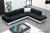 Corner sofa bed with cushions - Barbados, Black/White, Fabric/Faux leather, 285x220