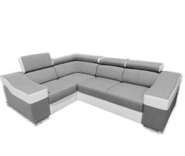 Corner sofa with high headrests and backrests, 4 seats – Eva, Light gray / White, Fabric / Faux leather