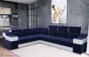 Photo Corner sofa with high headrests and backrests, 6-seater – Eva Blue fabric / white faux leather