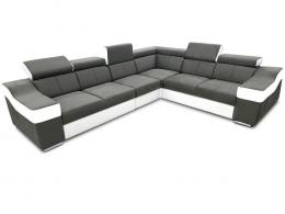 Sofá rinconera con altos reposacabezas y respaldos, 6 plazas – Eva, Tela, Gris + Blanco
