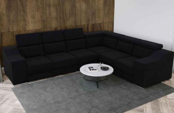 Foto Sofá rinconera con altos reposacabezas y respaldos, 6 plazas – Eva, Tela, Negro