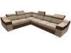 Foto Sofá rinconera con altos reposacabezas y respaldos, 6 plazas – Eva, Tela y polipiel, Beige + marrón
