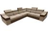 Foto Sofá rinconera con altos reposacabezas y respaldos, 6 plazas – Eva, Tela y polipiel, Beige + marrón