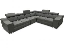 Sofá rinconera con altos reposacabezas y respaldos, 6 plazas+ cama – Eva, Tela y polipiel, Gris