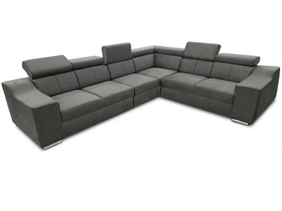Photo Corner sofa with high headrests and backrests, 6-seater + bed – Eva, Fabric and faux leather, Gray
