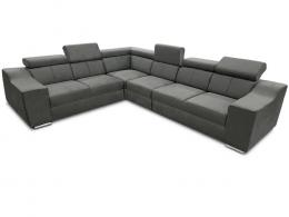 Sofá rinconera con altos reposacabezas y respaldos, 6 plazas+ cama – Eva, Tela y polipiel, Gris