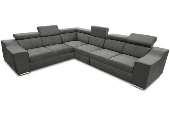 Photo Corner sofa with high headrests and backrests, 6-seater + bed – Eva, Fabric and faux leather, Gray