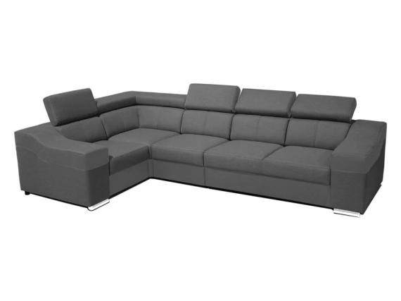 Photo Corner sofa with high headrests and backrests, reversible, 5 seats – Eva, Fabric / Faux leather, Gray