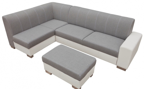 Photo Corner sofa bed with storage compartment and ottoman — MINISTER, Gray/White, Fabric/Faux leather, 277x167