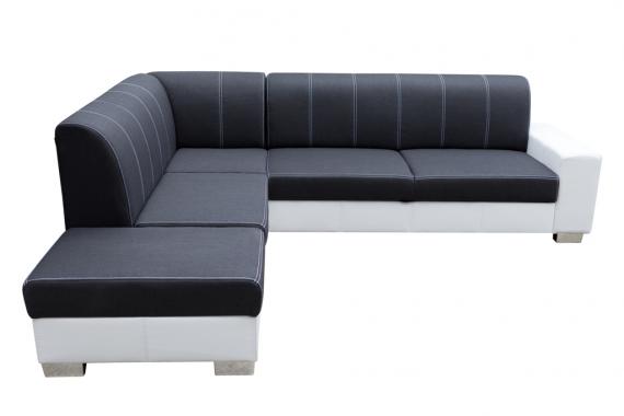 Photo Corner sofa bed with storage compartment and ottoman — MINISTER, Gray/White, Fabric/Faux leather, 277x167