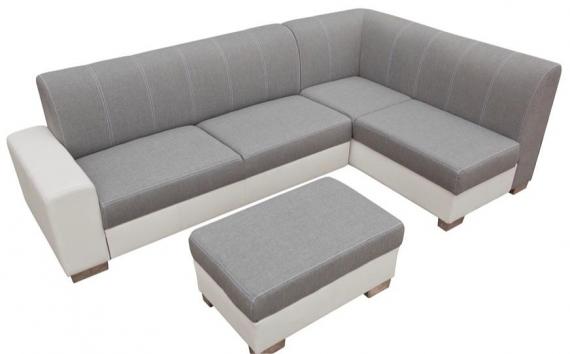 Photo Corner sofa bed with storage compartment and ottoman — MINISTER, Gray/White, Fabric/Faux leather, 277x167