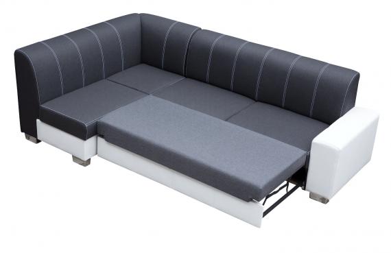 Photo Corner sofa bed with storage compartment and ottoman — MINISTER, Gray/White, Fabric/Faux leather, 277x167