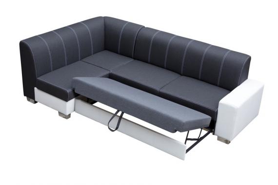 Photo Corner sofa bed with storage compartment and ottoman — MINISTER, Gray/White, Fabric/Faux leather, 277x167
