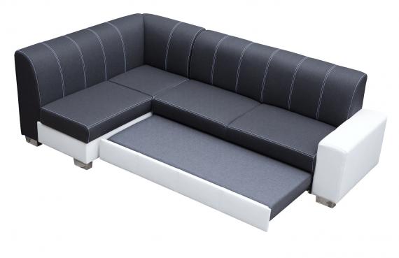 Photo Corner sofa bed with storage compartment and ottoman — MINISTER, Gray/White, Fabric/Faux leather, 277x167