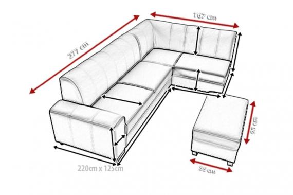 Photo Corner sofa bed with storage compartment and ottoman — MINISTER, Gray/White, Fabric/Faux leather, 277x167