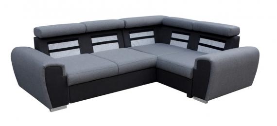 Photo Corner sofa bed with storage compartment and reclining headrests - WIZARO, Gray/Black, 262x191
