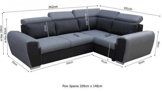 Photo Corner sofa bed with storage compartment and reclining headrests - WIZARO, Gray/Black, 262x191