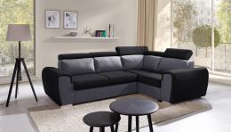 Corner sofa bed with storage compartment and reclining headrests - WIZARO, Gray/Black, 262x191