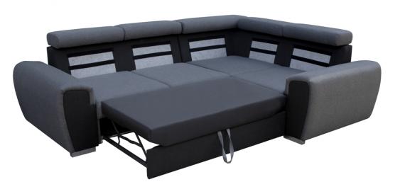 Photo Corner sofa bed with storage compartment and reclining headrests - WIZARO, Gray/Black, 262x191