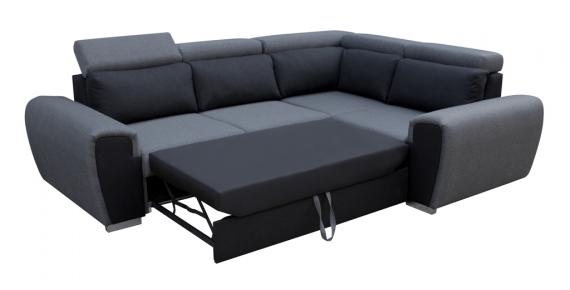 Photo Corner sofa bed with storage compartment and reclining headrests - WIZARO, Gray/Black, 262x191