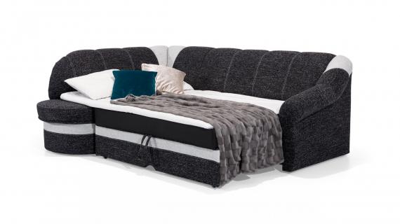 Foto Sofá rinconera con cama – Benano, Negro tela / Blanco tela