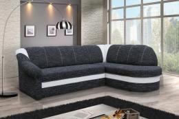 Sofá rinconera con cama – Benano, Negro tela / Blanco tela