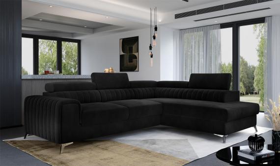 Photo Corner sofa with pull-out bed - storage - Black - 278x205 - LAURENCE