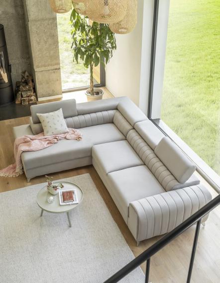 Photo Corner sofa with pull-out bed - Blue - 278x205 - LAURENCE