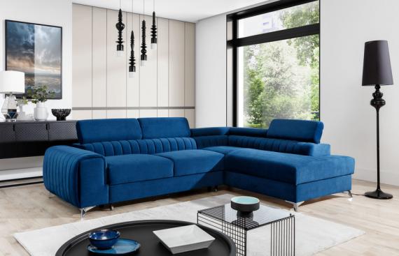 Photo Corner sofa with pull-out bed - Blue - 278x205 - LAURENCE