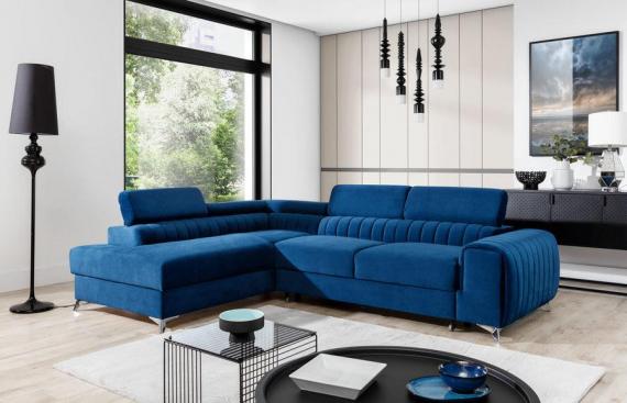 Photo Corner sofa with pull-out bed - Blue - 278x205 - LAURENCE