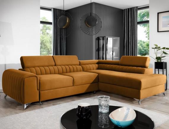 Photo Corner sofa with pull-out bed - Mustard - 278x205 - LAURENCE