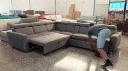 Sofá rinconera con cama extraíble y cajón – Atlas, Gris, 330x260