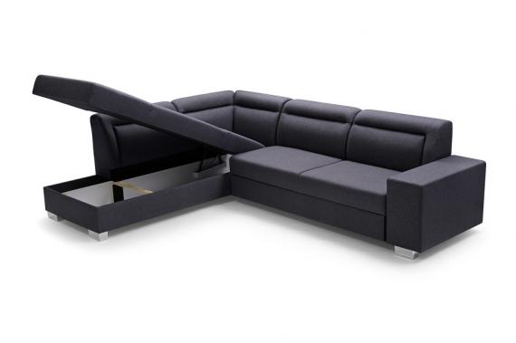 Photo Corner sofa with bed and storage ― DAVER, Dark gray, 285x220