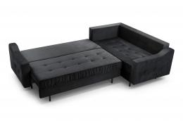 Sofá rinconera con cama y dos arcones - AKITA, Gris oscuro, 281x177