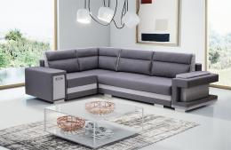 Sofá rinconera con cama y dos arcones - A1, Gris oscuro/Gris claro, 305x203