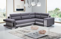 Sofá rinconera con cama y dos arcones - A1, Gris oscuro/Gris claro, 305x203