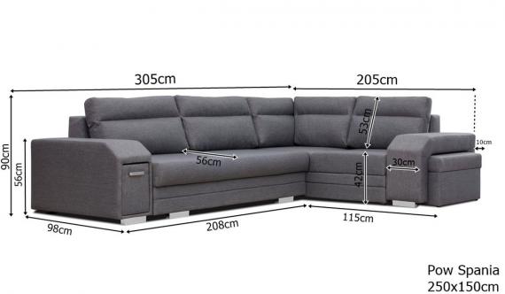 Photo Corner sofa with ottoman, bed and 2 storage compartments – Alvares, Blue, 305x205