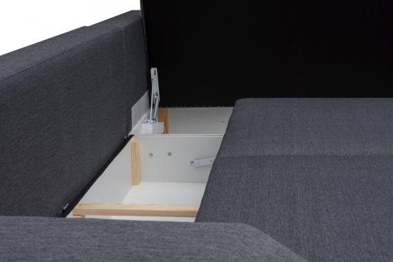 Photo Corner sofa with pouf, bed and 2 storage compartments – Alvares, Dark Gray, 305x205