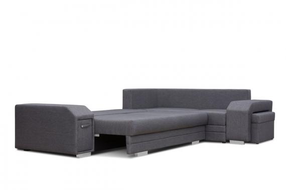 Photo Corner sofa with pouf, bed and 2 storage compartments – Alvares, Dark Gray, 305x205