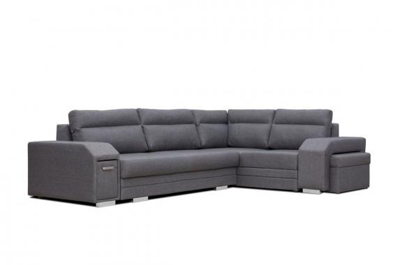 Photo Corner sofa with pouf, bed and 2 storage compartments – Alvares, Dark Gray, 305x205