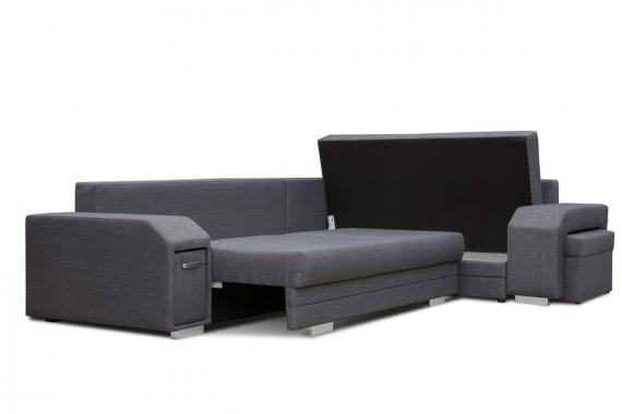 Photo Corner sofa with pouf, bed and 2 storage compartments – Alvares, Dark Gray, 305x205