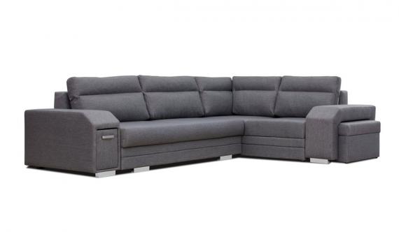 Photo Corner sofa with pouf, bed and 2 storage compartments – Alvares, Dark Gray, 305x205