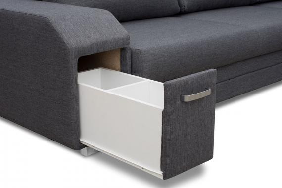 Photo Corner sofa with pouf, bed and 2 storage compartments – Alvares, Dark Gray, 305x205