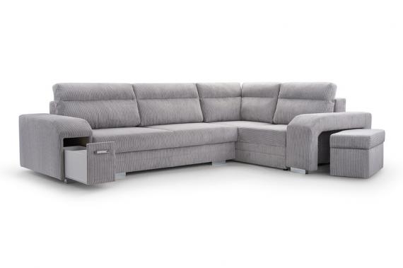 Photo Corner sofa with pouf, bed and 2 storage compartments – Alvares, Gray, 305x205