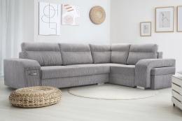 Corner sofa with pouf, bed and 2 storage compartments – Alvares, Gray, 305x205