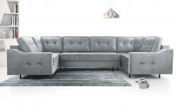 SOFÁ GRANDE CON CAMA Y TRES ARCONES FORMA DE U PATAS ALTAS 365 CM X 185 AKITA GRIS CLARO