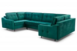 SOFÁ GRANDE CON CAMA Y TRES ARCONES FORMA DE U PATAS ALTAS 365 CM X 185 AKITA VERDE
