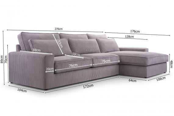 Foto SOFÁ GRANDE 276 CM X 176 CM CLEO MINI GRIS CLARO