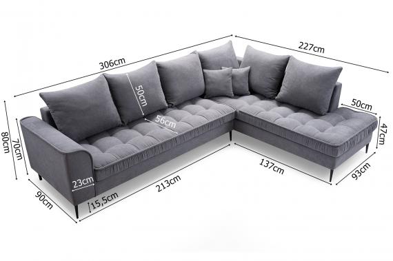 Photo Large Scandinavian-style corner sofa - Lena, Olive, 306x227