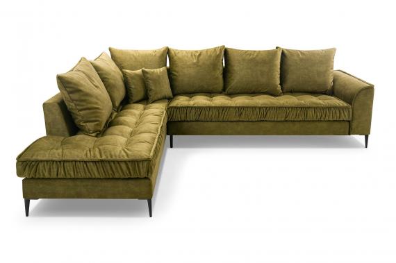 Photo Large Scandinavian-style corner sofa - Lena, Olive, 306x227